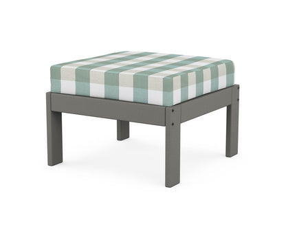 POLYWOOD Vineyard Modular Ottoman in Slate Grey / Buffalo Plaid Glacier Spa