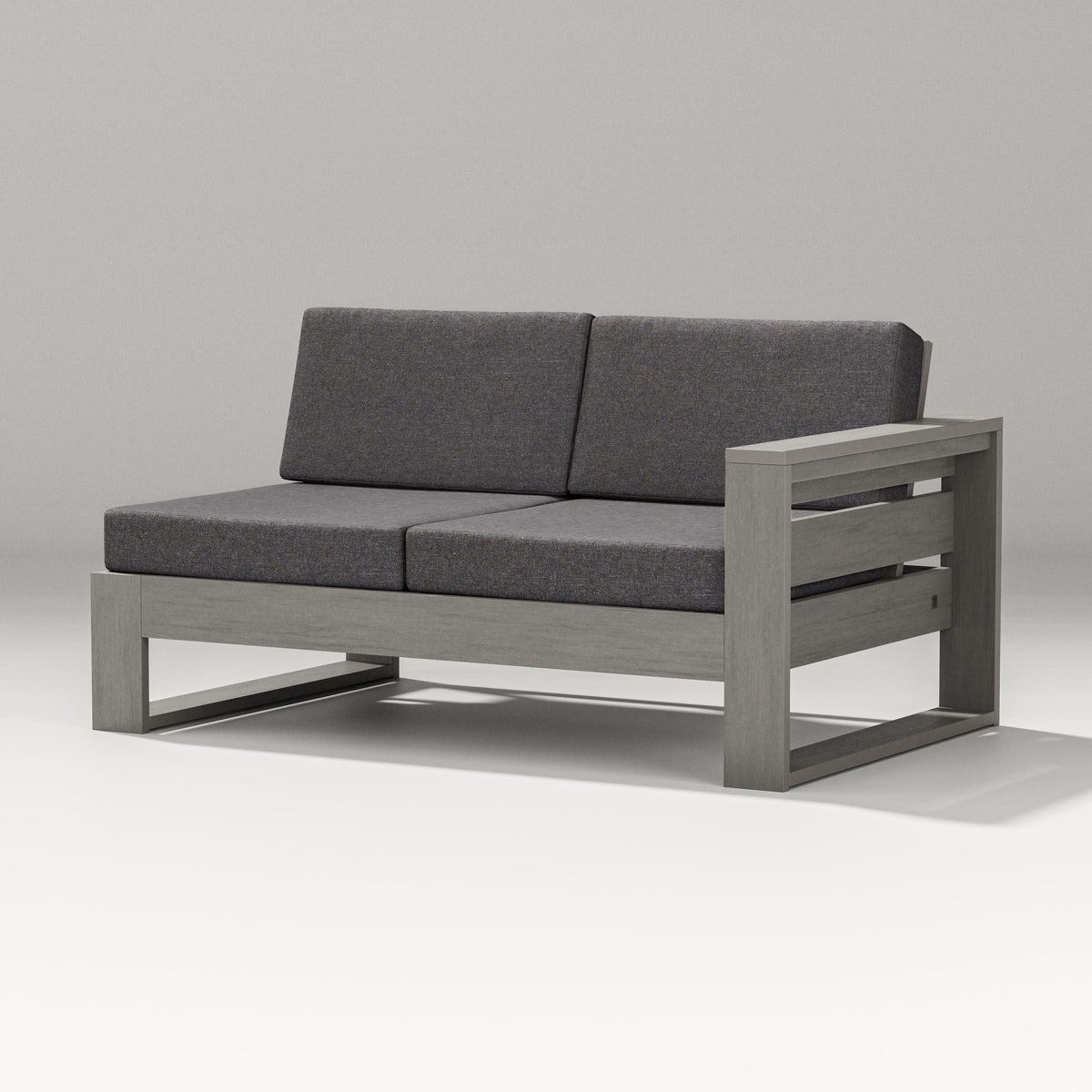 POLYWOOD Latitude Modular Right Arm Loveseat in Driftwood / Ash Charcoal