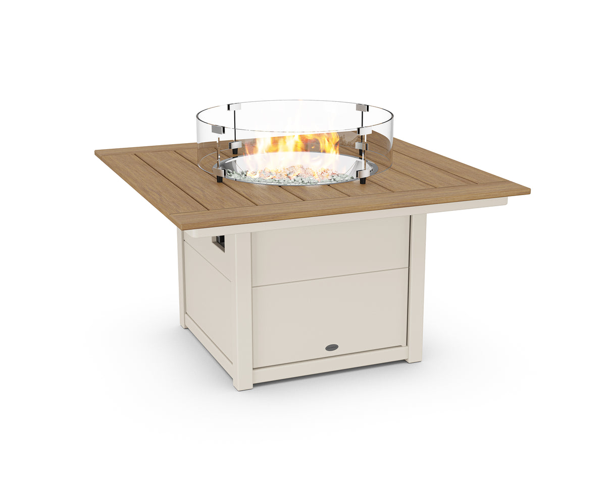 POLYWOOD Square 42" Fire Pit Table in Sand / Natural