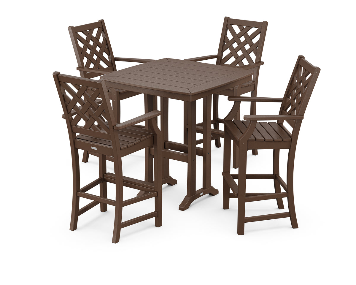 POLYWOOD Country Living Wovendale 5-Piece Bar Set with Trestle Legs in Mahogany