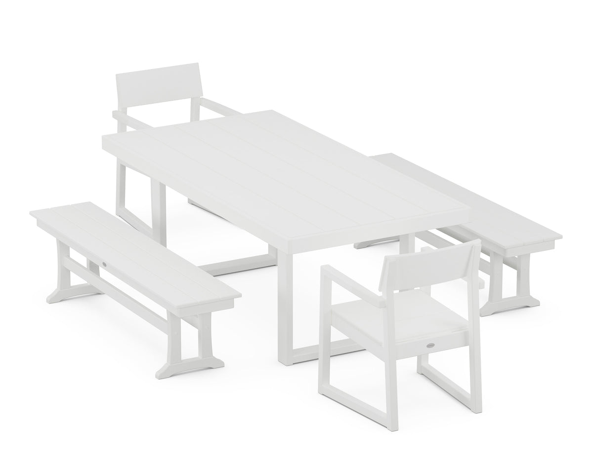 POLYWOOD EDGE 5-Piece Dining Set with Benches (EDGE 40" x 78" Table) in White