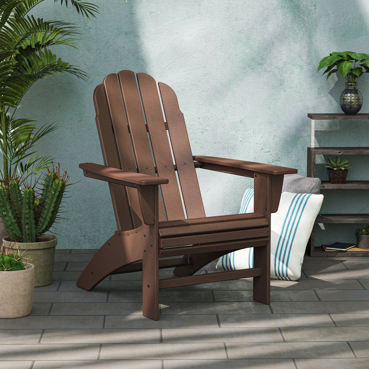 POLYWOOD Vineyard Curveback Adirondack Chair in Mahogany styled outdoors