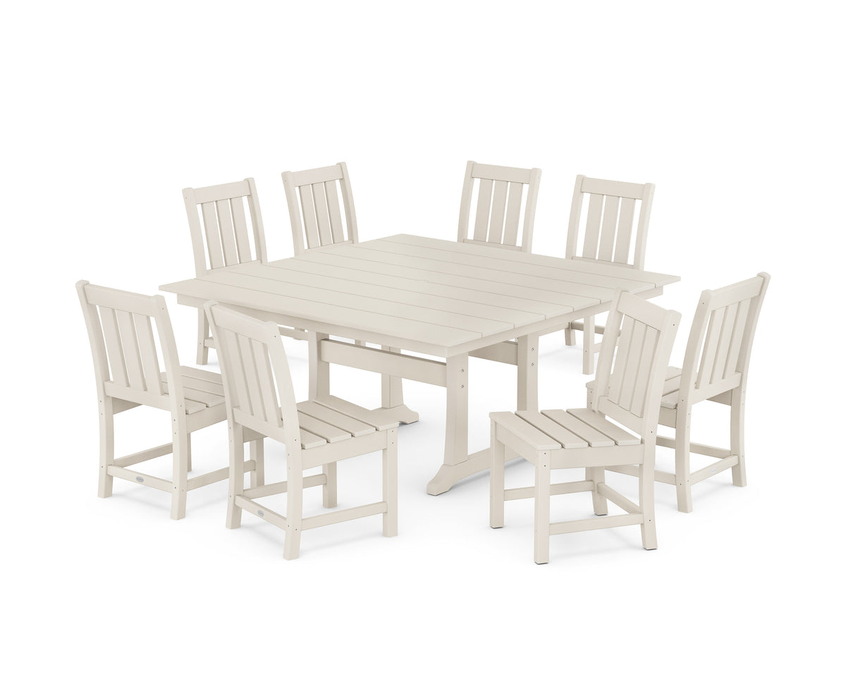 POLYWOOD Oxford Side Chair 9-Piece Square Farmhouse Dining Set with Trestle Legs in Sand