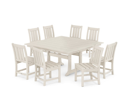 POLYWOOD Oxford Side Chair 9-Piece Square Farmhouse Dining Set with Trestle Legs in Sand