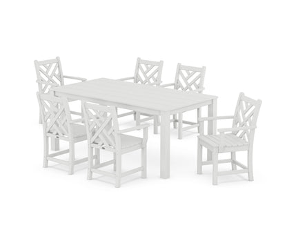POLYWOOD Chippendale Arm Chair 7-Piece Parsons Dining Set in White