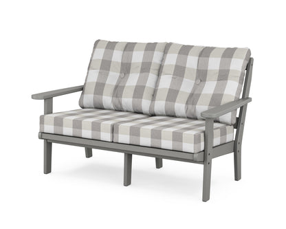 POLYWOOD Mission Deep Seating Loveseat in Slate Grey / Buffalo Plaid Grey Mist