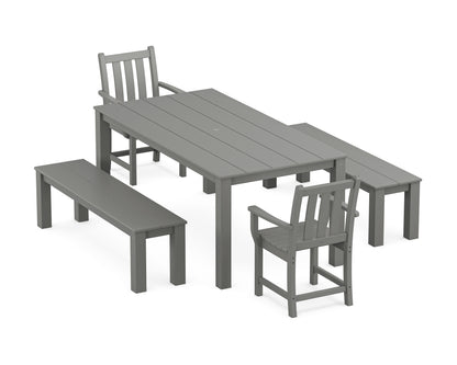 POLYWOOD Traditional Garden 5-Piece Parsons Dining Set with Benches in Slate Grey