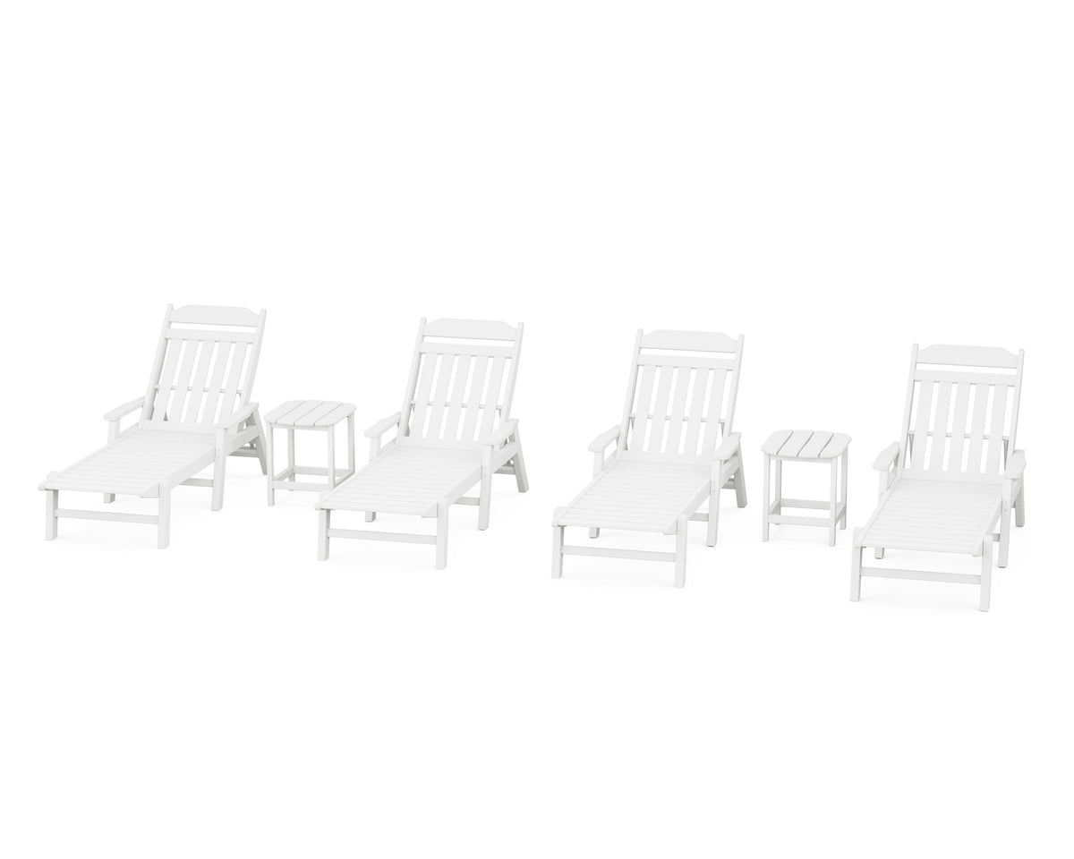 POLYWOOD Cottage 6-Piece Chaise Set with Arms in White