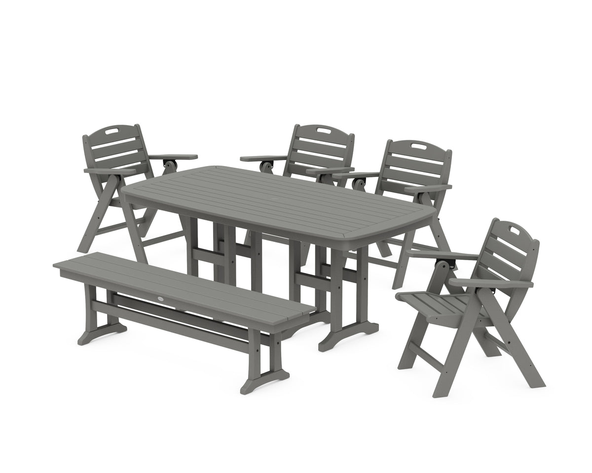 POLYWOOD Nautical Lowback 6-Piece Dining Set with Bench in Slate Grey