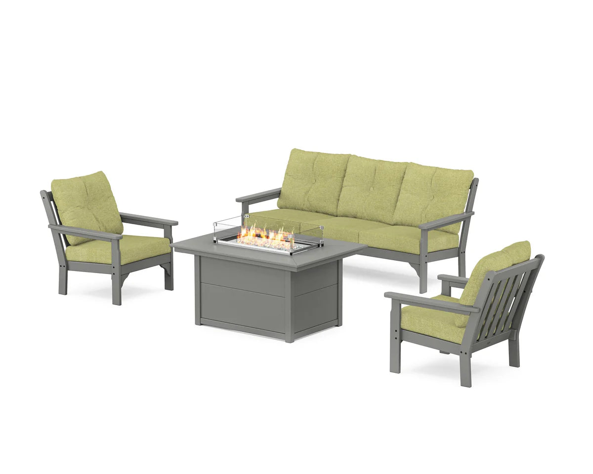 POLYWOOD Vineyard Deep Seating Fire Pit Table Set