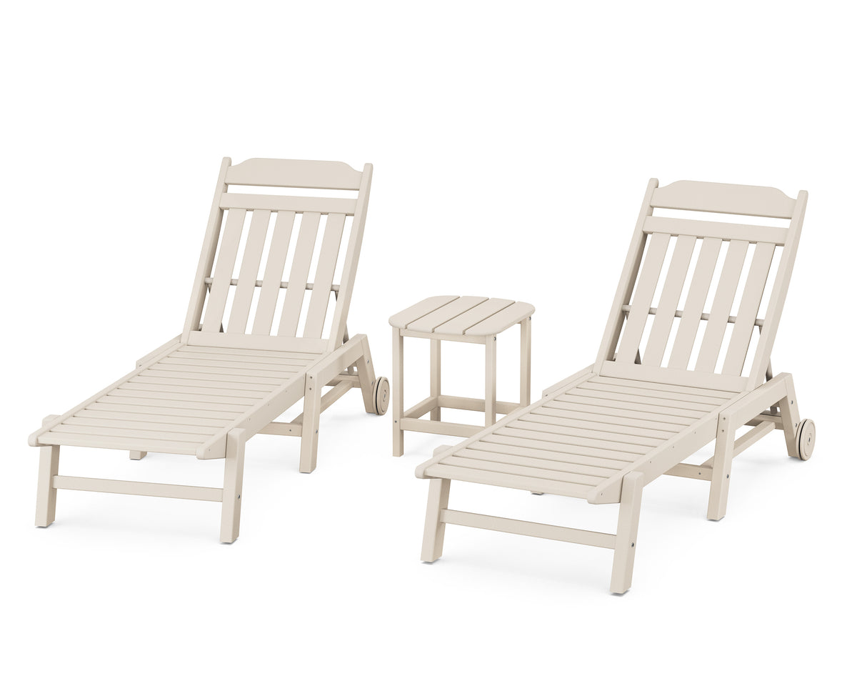 POLYWOOD Cottage 3-Piece Chaise Set with Wheels in Sand