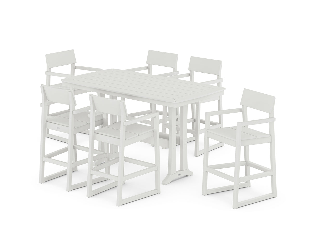 POLYWOOD EDGE Arm Chair 7-Piece Bar Set with Trestle Legs in Vintage White