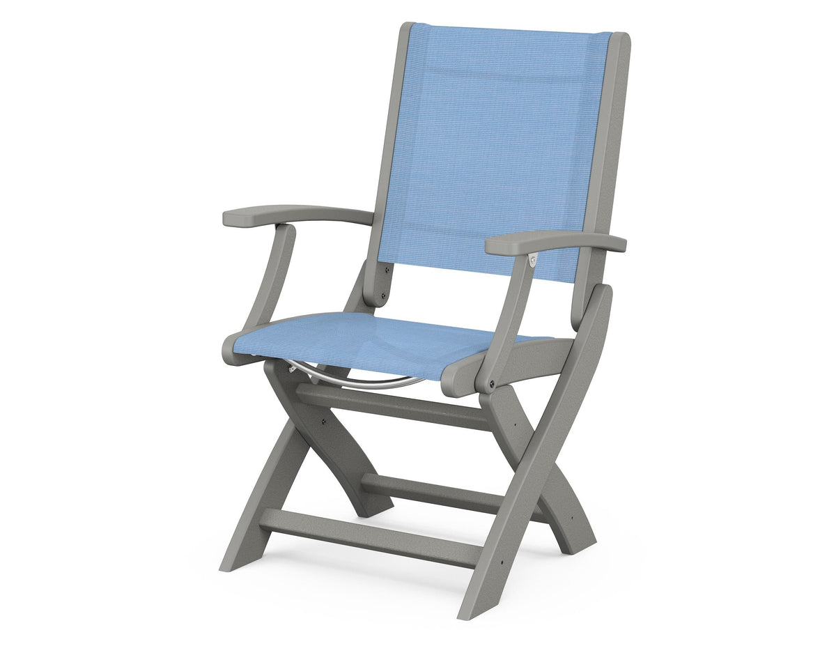 POLYWOOD Coastal Folding Chair in Slate Grey with Slate Grey arms and Poolside sling