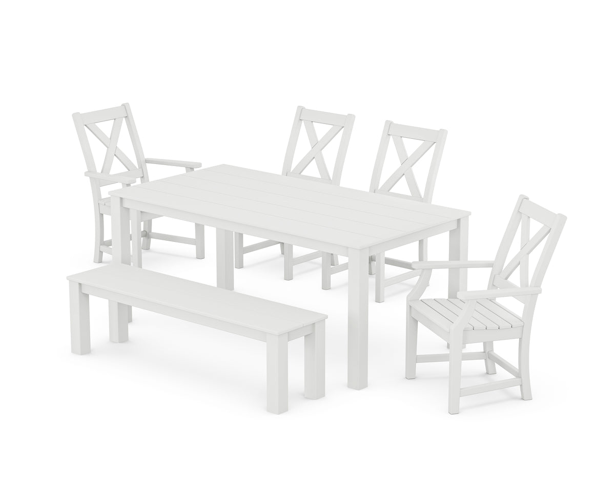 POLYWOOD Braxton 6-Piece Parsons Dining Set with Bench with Braxton Dining Side Chair in White