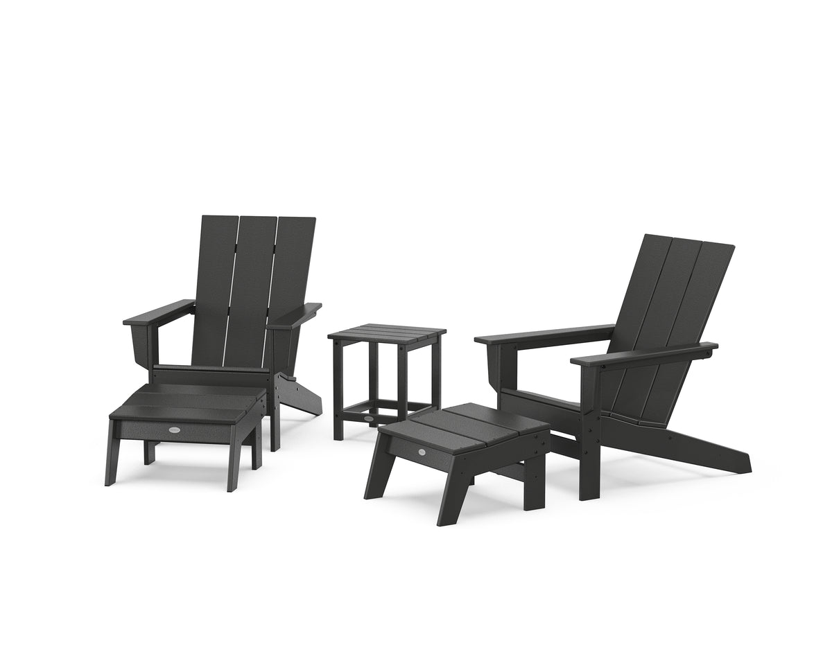 POLYWOOD 5-Piece Modern Studio Adirondack Set with Ottomans and Side Table in Black