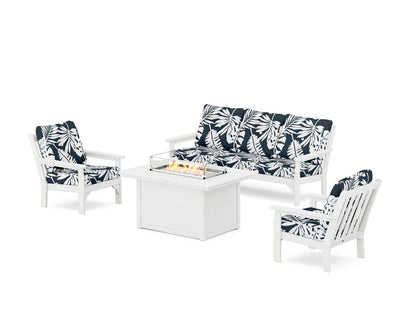 POLYWOOD Vineyard Deep Seating Fire Pit Table Set