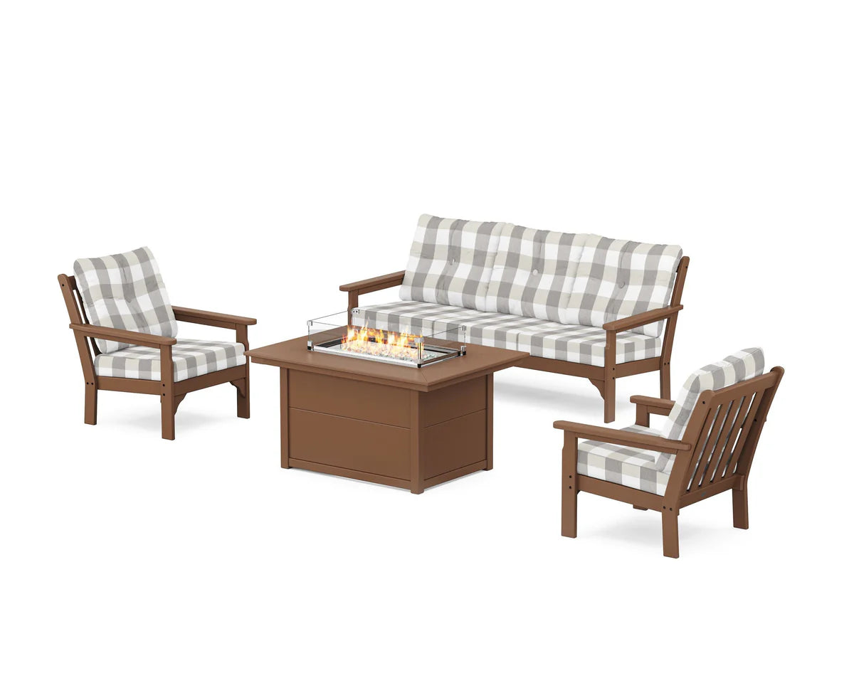 POLYWOOD Vineyard Deep Seating Fire Pit Table Set