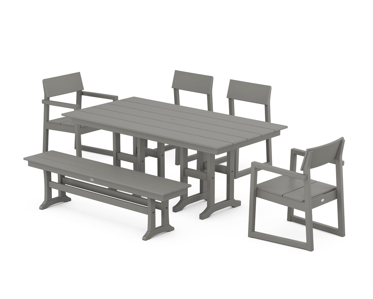 POLYWOOD EDGE 6-Piece Farmhouse Dining Set in Slate Grey