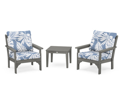 POLYWOOD Vineyard 3-Piece Deep Seating Set in Slate Grey / Leaf Sky Blue