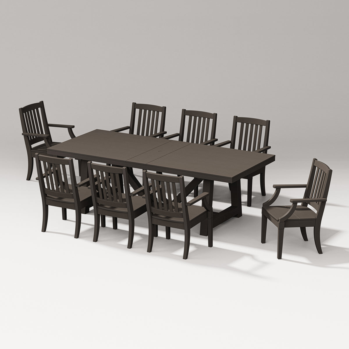 POLYWOOD Estate Arm Chair 9-Piece A-Frame Table Dining Set in Vintage Coffee