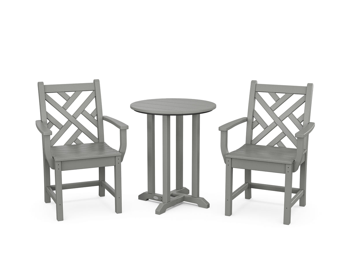 POLYWOOD Chippendale 3-Piece Round Bistro Dining Set in Slate Grey