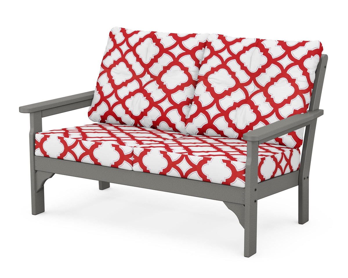 POLYWOOD Vineyard Deep Seating Loveseat in Slate Grey / Trellis Crimson