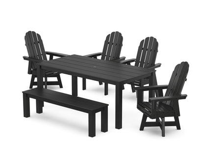 POLYWOOD Vineyard Curveback Adirondack 6-Piece Parsons Swivel Dining Set with Bench in Black