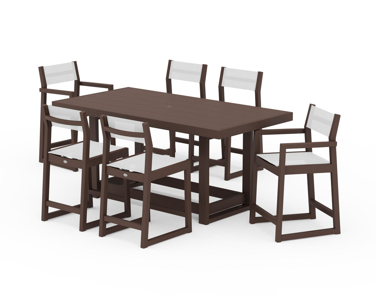 POLYWOOD EDGE Sling 7-Piece Counter Table Set in Mahogany / White