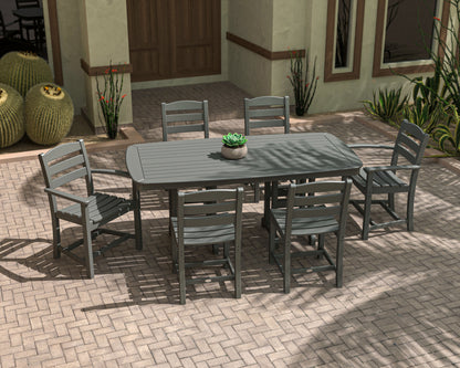 Lifestyle photo of the POLYWOOD La Casa Café 7-Piece Dining Set in Slate Grey