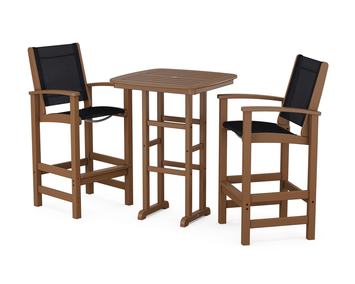 POLYWOOD Coastal 3-Piece Bar Set in Teak / Black