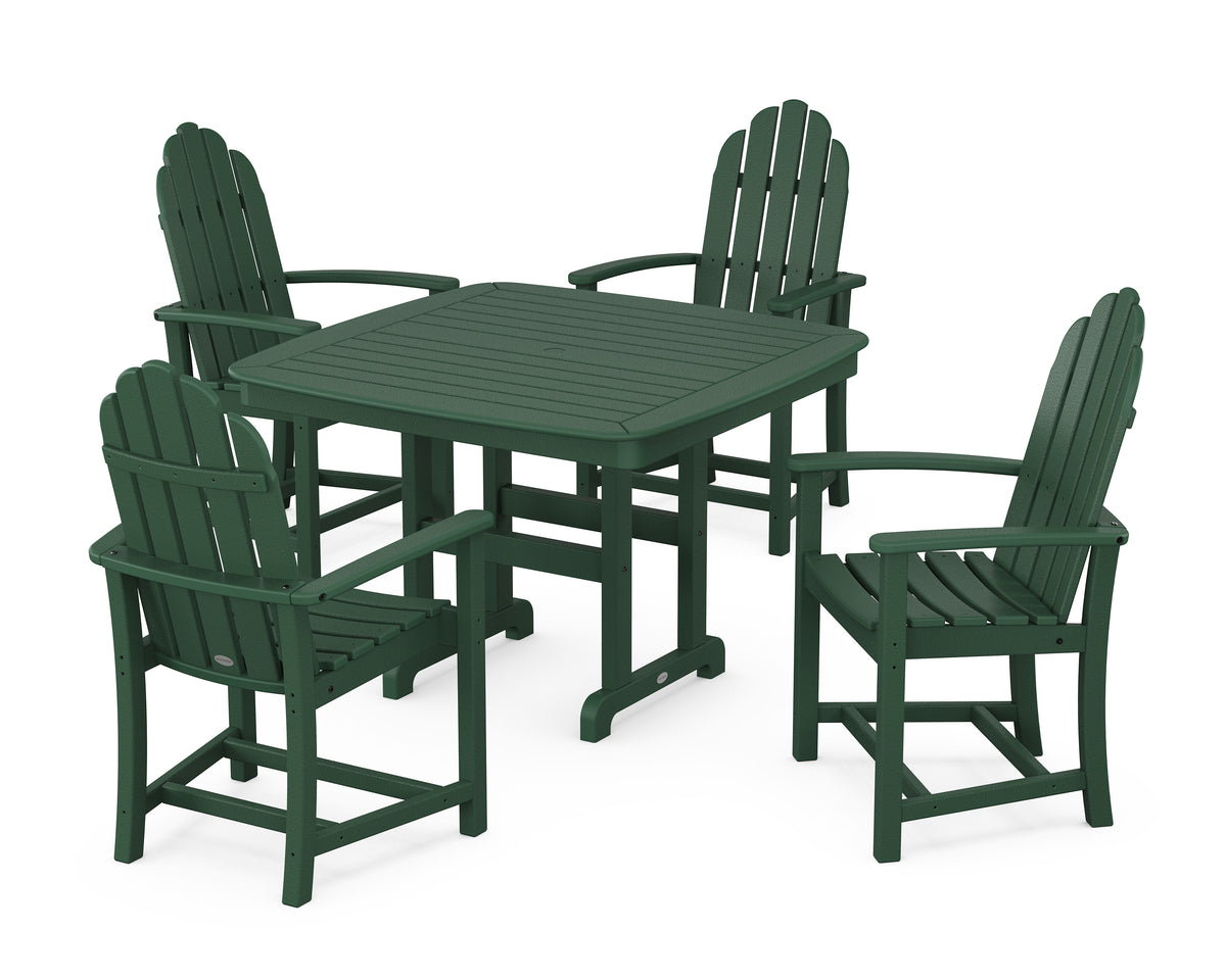 POLYWOOD Classic Adirondack 5-Piece Dining Set with Trestle Legs - 44" Table in Green