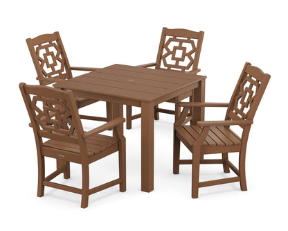POLYWOOD Chinoiserie 5-Piece Parsons Dining Set in Teak