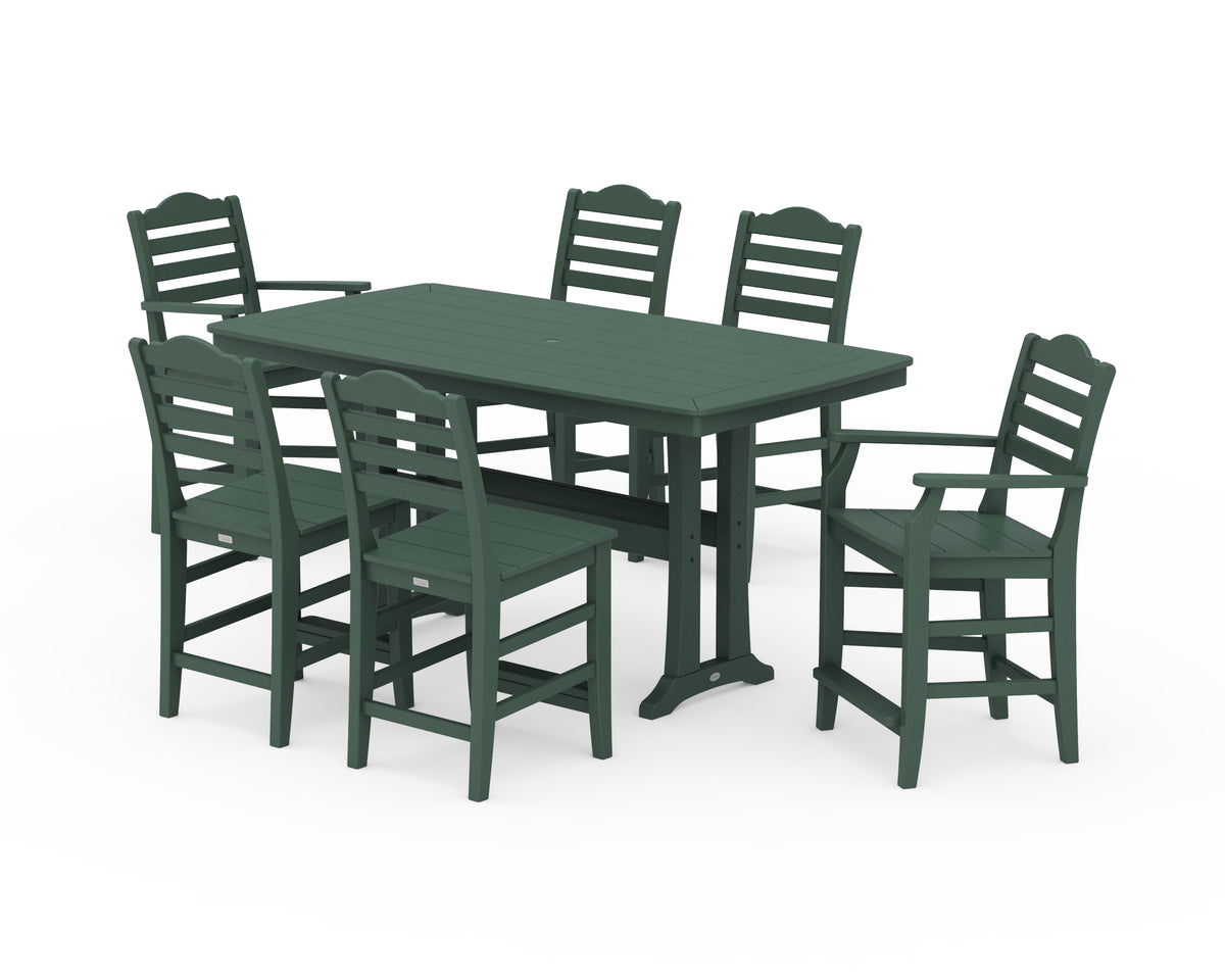 POLYWOOD Savannah 7-Piece Counter Set with Trestle Legs in Green