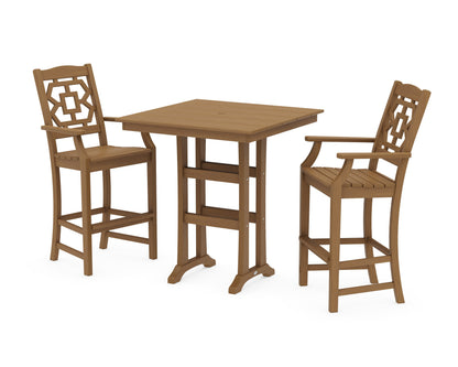 POLYWOOD Chinoiserie 3-Piece Farmhouse Bar Set with Trestle Legs in Natural