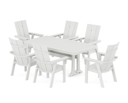 POLYWOOD Modern Curveback Adirondack 7-Piece Dining Set with Trestle Legs in White