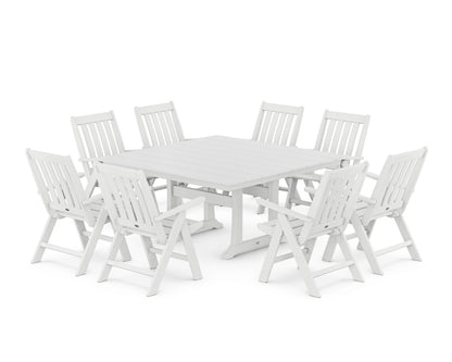 POLYWOOD Vineyard Folding Chair 9-Piece Square Farmhouse Dining Set with Trestle Legs in White