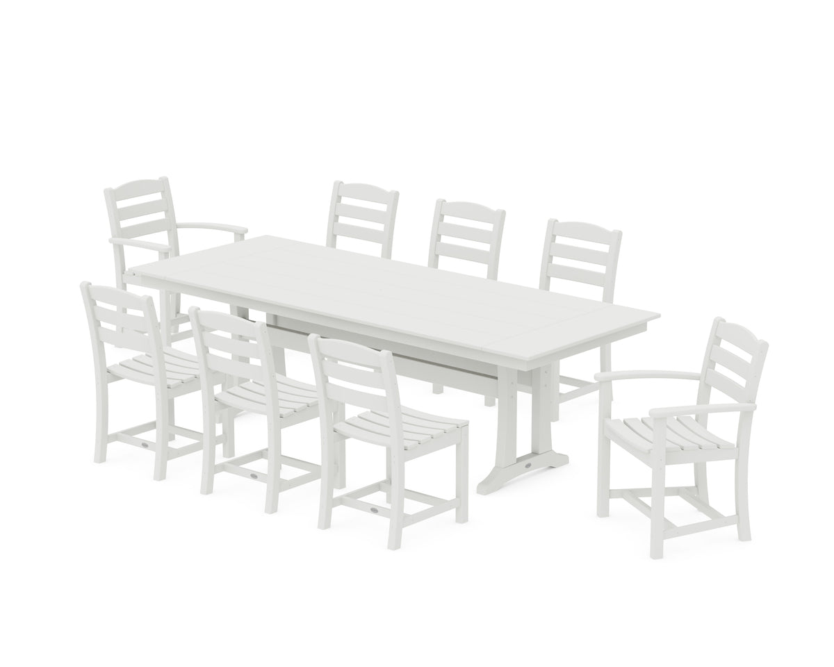 POLYWOOD La Casa Café 9-Piece Farmhouse Dining Set with Trestle Legs in Vintage White