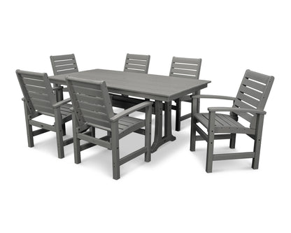 POLYWOOD Signature 7-Piece Farmhouse Dining Set with Trestle Legs in Slate Grey