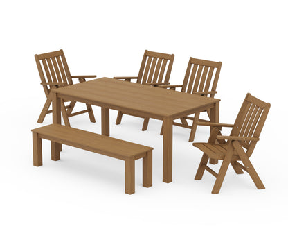 POLYWOOD Vineyard Folding Chair 6-Piece Parsons Dining Set with Bench in Natural