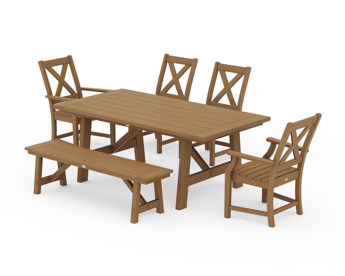 POLYWOOD Braxton 6-Piece Rustic Farmhouse Arm Chair Dining Set with Bench in Natural
