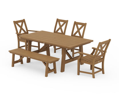 POLYWOOD Braxton 6-Piece Rustic Farmhouse Arm Chair Dining Set with Bench in Natural