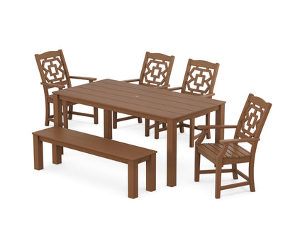 POLYWOOD Chinoiserie 6-Piece Parsons Dining Set with Bench in Teak