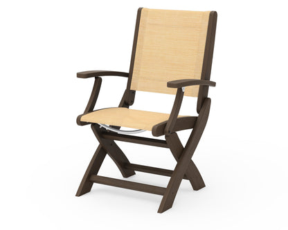 POLYWOOD Coastal Folding Chair in Kona with Kona arms and Dupioni Apricot sling