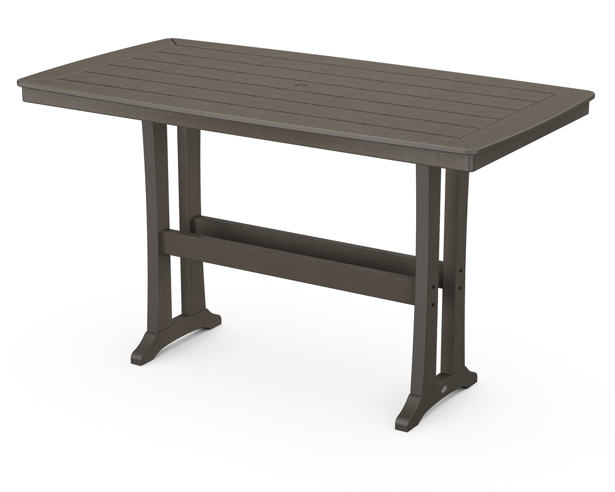POLYWOOD Nautical Trestle 38" x 73" Bar Table in Vintage Coffee