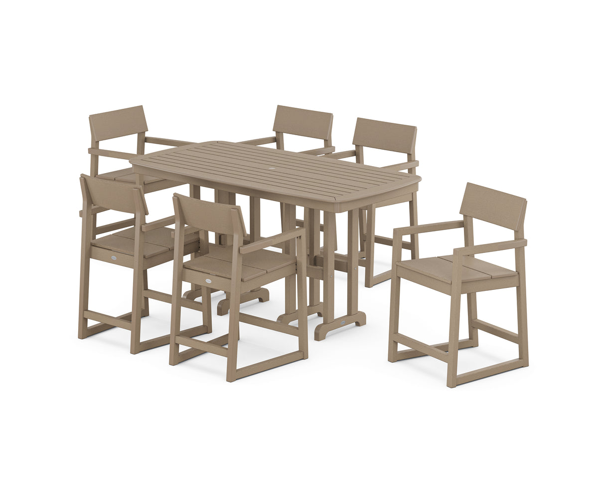 POLYWOOD EDGE Arm Chair 7-Piece Counter Set in Vintage Sahara