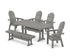 POLYWOOD Vineyard Curveback Adirondack Chair 6-Piece Dining Set with Trestle Legs and Bench in Slate Grey