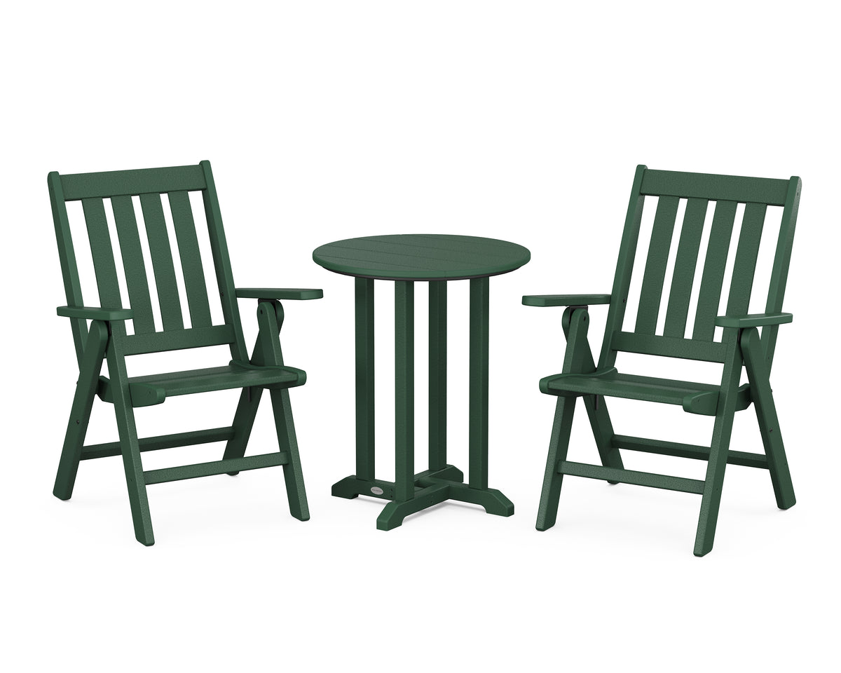 POLYWOOD Vineyard Folding Chair 3-Piece Round Bistro Dining Set in Green