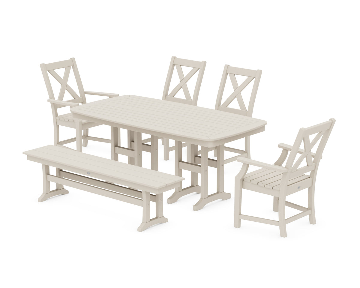 POLYWOOD Braxton 6-Piece Dining Set with Bench - 37" x 72" Table in Sand