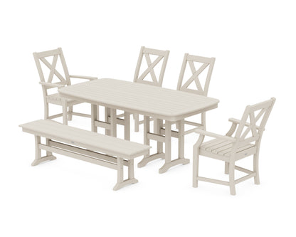 POLYWOOD Braxton 6-Piece Dining Set with Bench - 37" x 72" Table in Sand