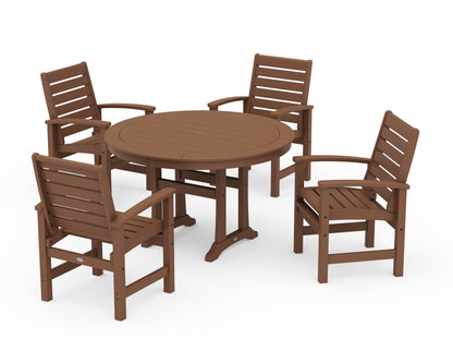POLYWOOD Signature 5-Piece Round Dining Set with Trestle Legs in Teak